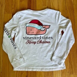 Vineyard Vines Girls Santa Whale Long-Sleeve Pocket Tee Size XS (5-6) White